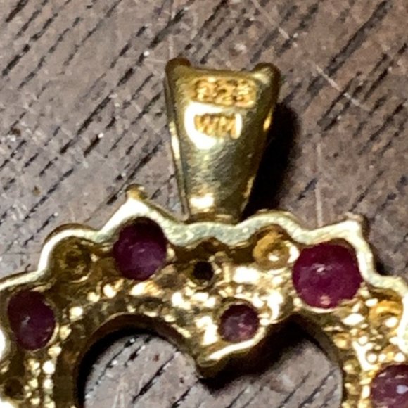 Charm, Sterling Silver Heart charm or pendant with rubies and white sapphires. - Picture 6 of 10